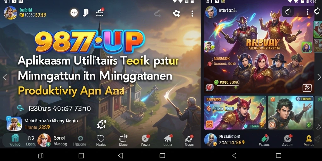 Tampilan utama aplikasi 987UP dengan fitur utilitas yang bermanfaat.