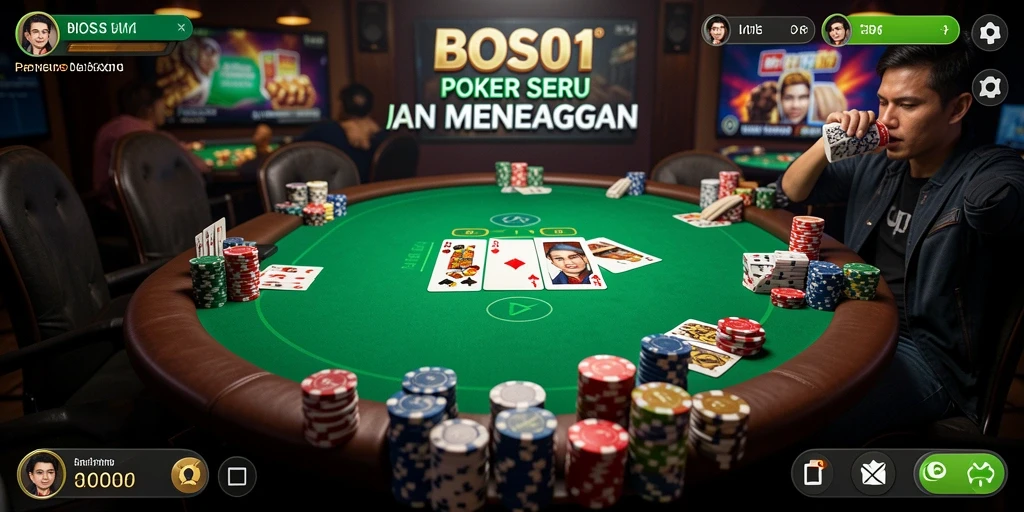 Screenshot gameplay yang menampilkan suasana meja Poker yang seru.