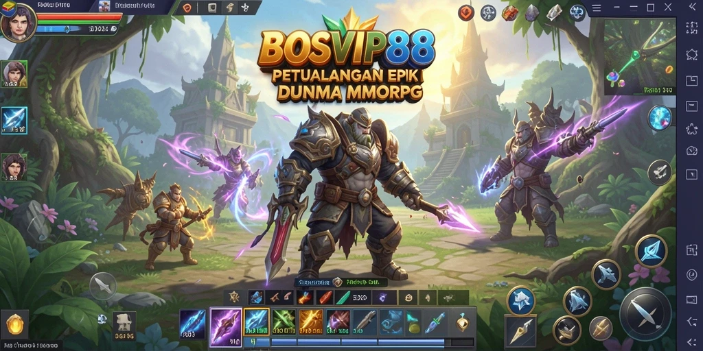 Tampilan gameplay seru di BOSVIP88 yang menggambarkan petualangan MMORPG.