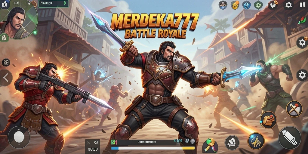 Tampilan aksi seru dalam gameplay MERDEKA777 Battle Royale.
