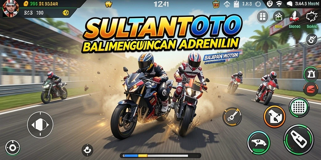 Tampilan menegangkan dari gameplay SULTANTOTO yang menampilkan balapan motor.