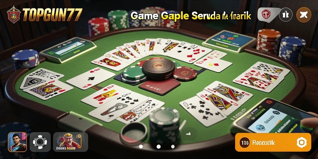 Tampilan seru gameplay Gaple di TOPGUN77.
