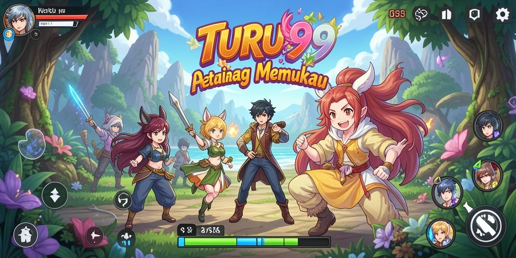 Screenshot TURU99 menampilkan pertarungan seru antara karakter anime.