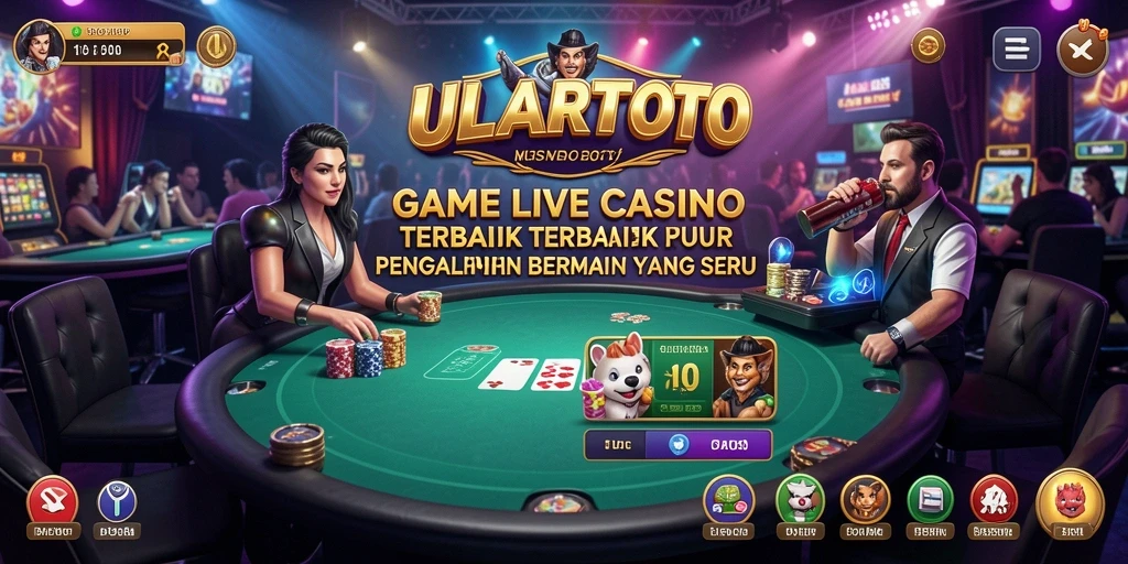 Screenshot ULARTOTO menunjukkan gameplay seru di Live Casino dengan dealer langsung.